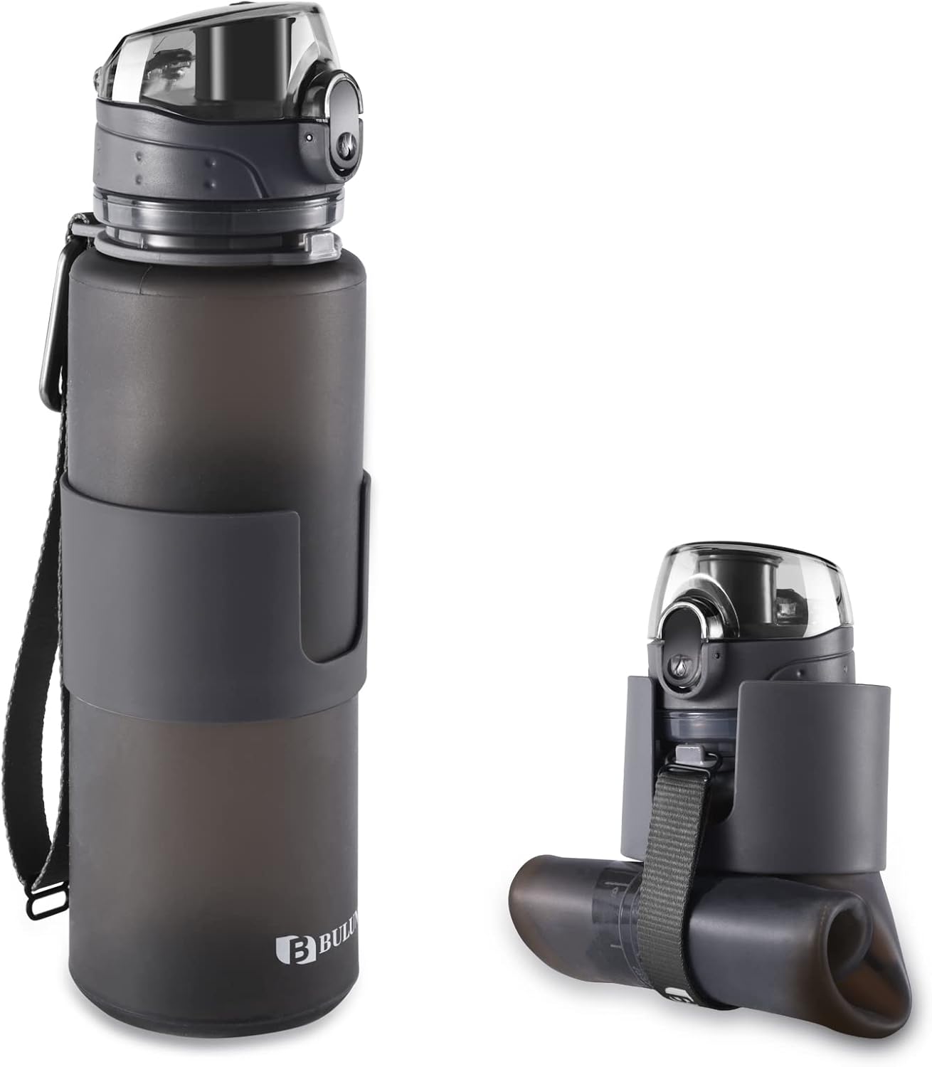 BPA-Free Silicone Collapsible Water Bottle - Leak Proof Twist Cap - 22 oz (City Grey)