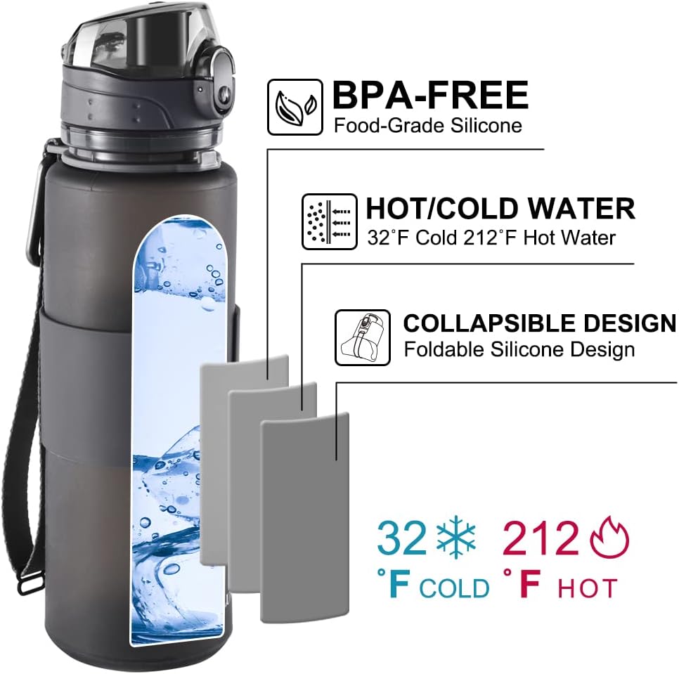 BPA-Free Silicone Collapsible Water Bottle - Leak Proof Twist Cap - 22 oz (City Grey) - Image 4