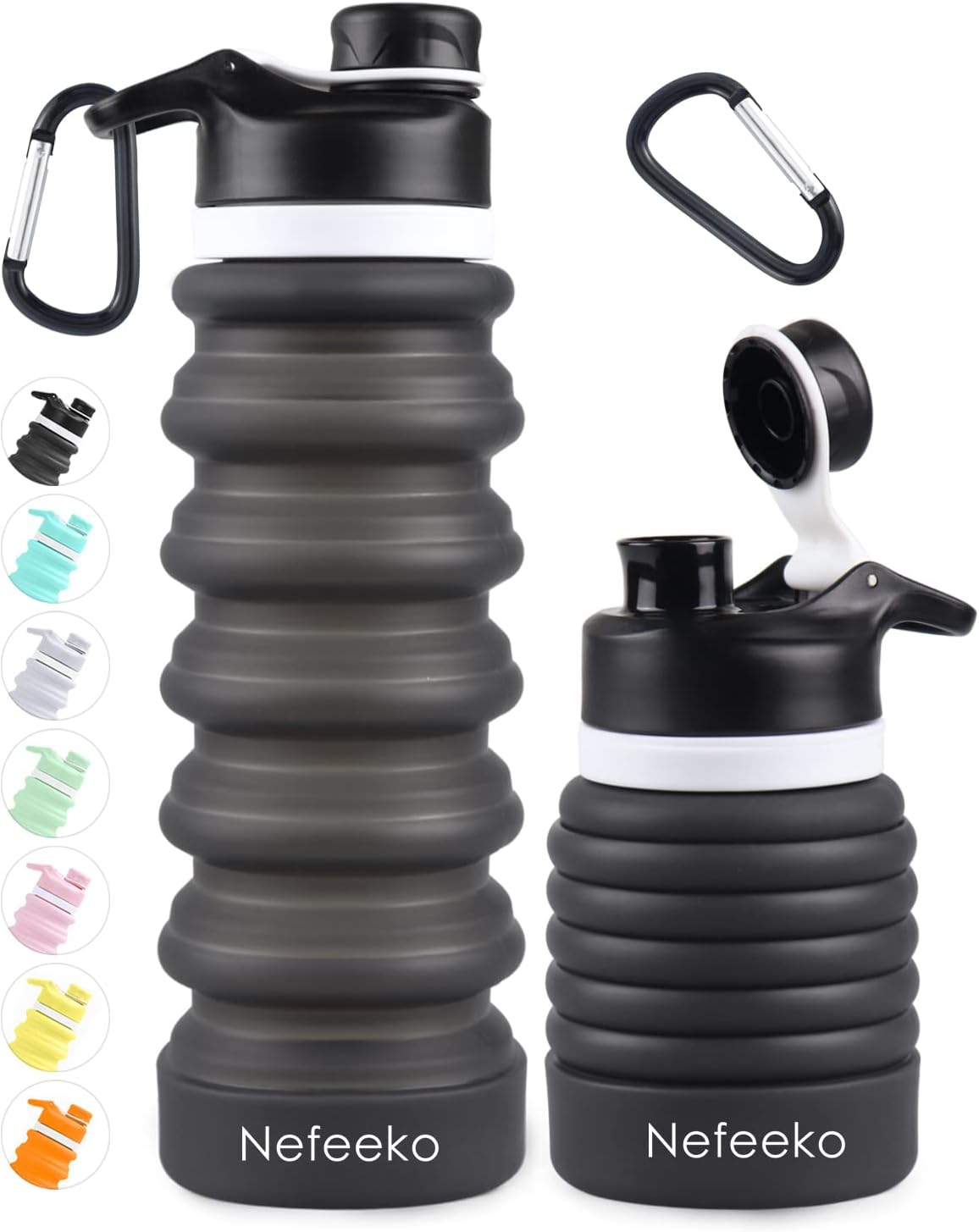 Nefeeko Collapsible Water Bottle, 26oz Silicone Foldable Water Bottles Leakproof BPA Free Travel Water Bottles with Carabiner, Portable Sport Water Bottles for Camping,Hiking Outdoor Indoor Sport
