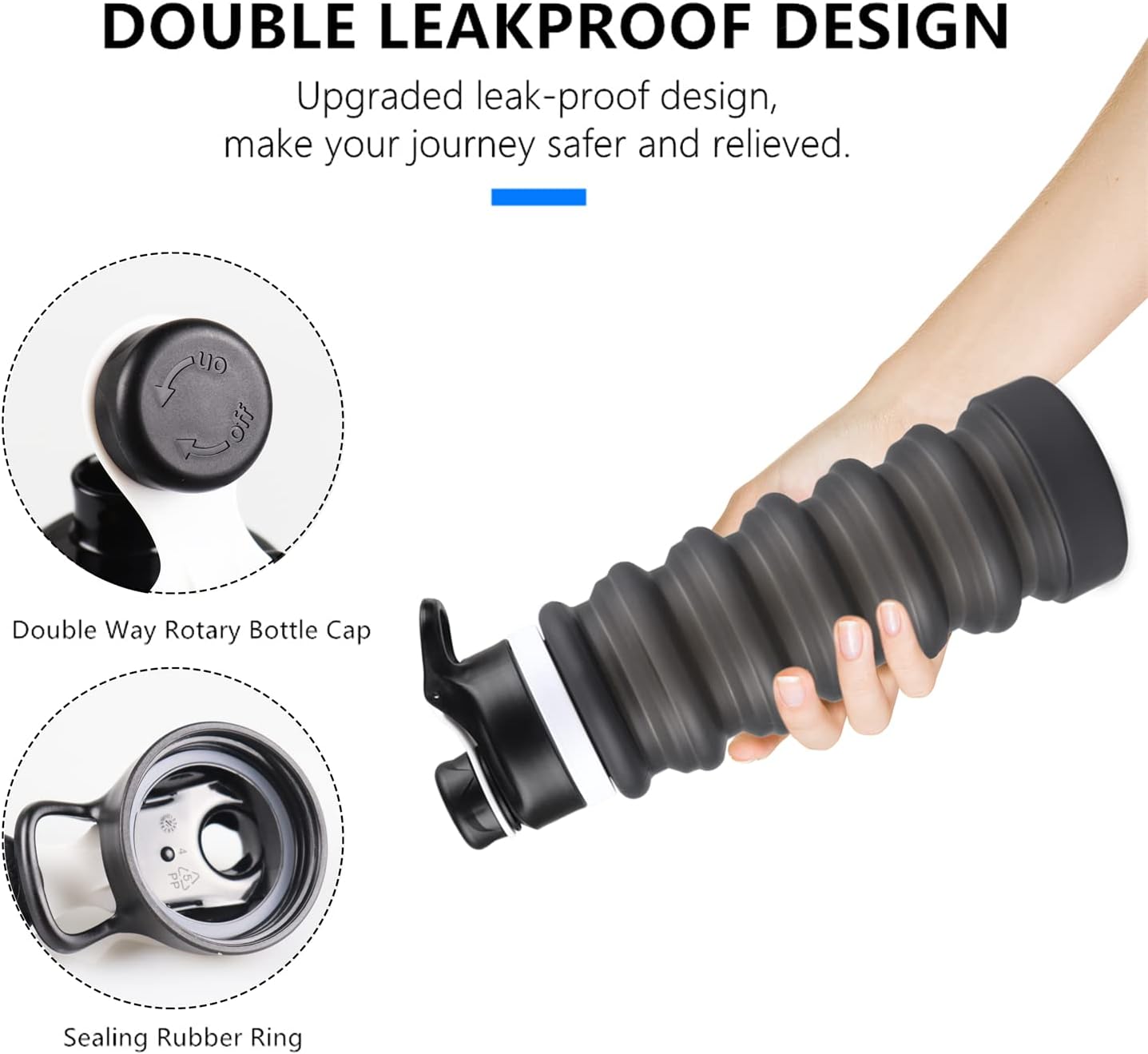 Nefeeko Collapsible Water Bottle, 26oz Silicone Foldable Water Bottles Leakproof BPA Free Travel Water Bottles with Carabiner, Portable Sport Water Bottles for Camping,Hiking Outdoor Indoor Sport - Image 2