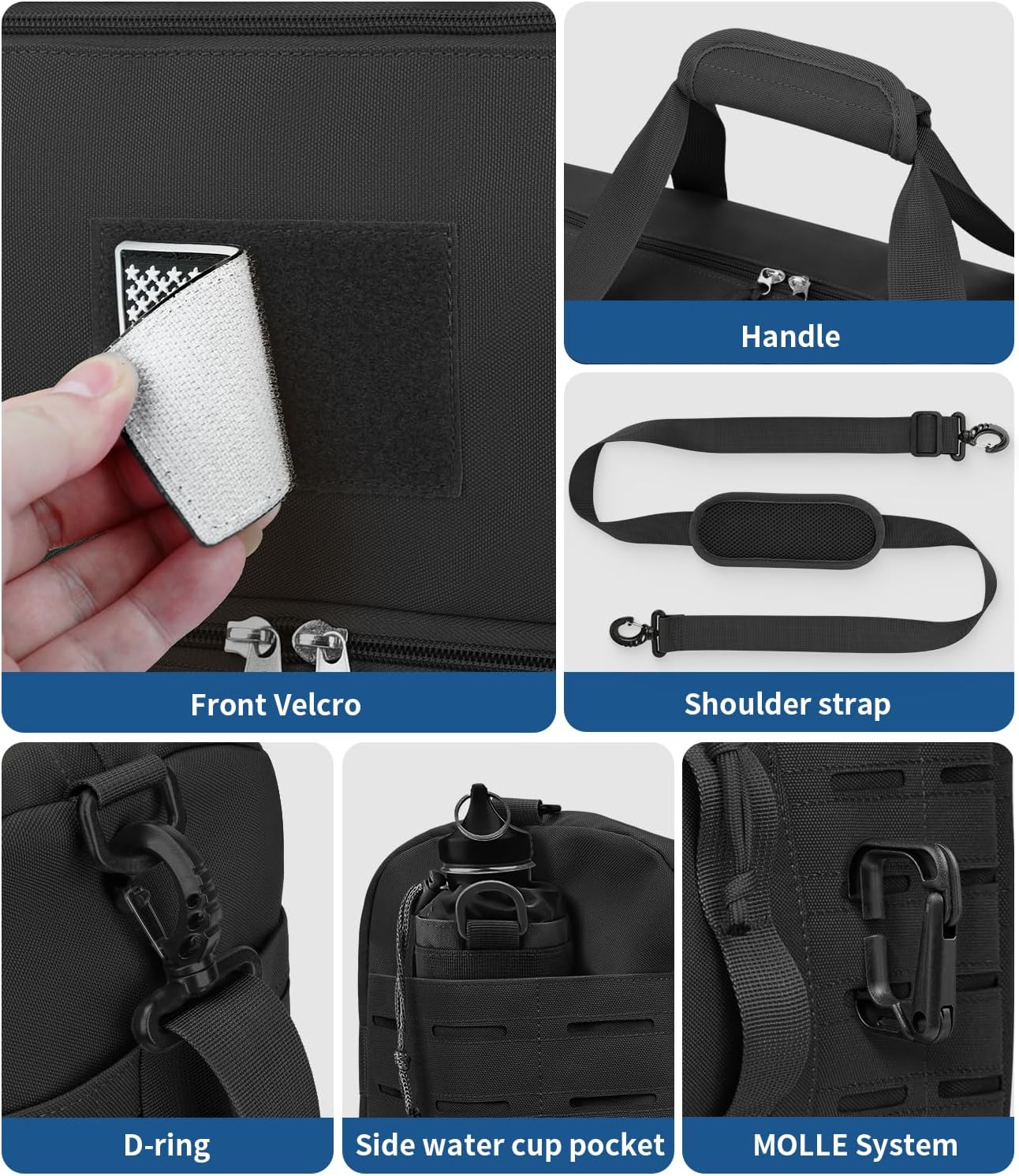 Travel Bag for Men, Tactical Gym Duffle with Shoe Compartment & Toiletry Bag, Waterproof Carry On Weekender with Molle System for Overnight Trip, Tactical Use, Flight Approved, Black - Image 4